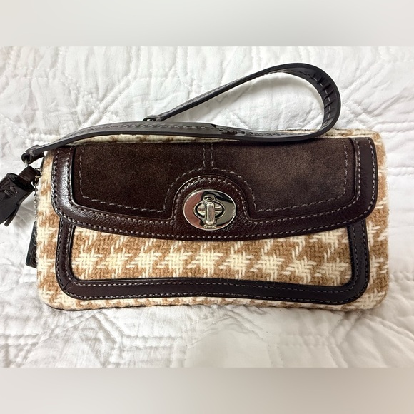 🖤 Vintage Y2K Coach Heritage Wool & Suede Houndstooth Turnlock Mini Bag Wallet - Picture 1 of 15